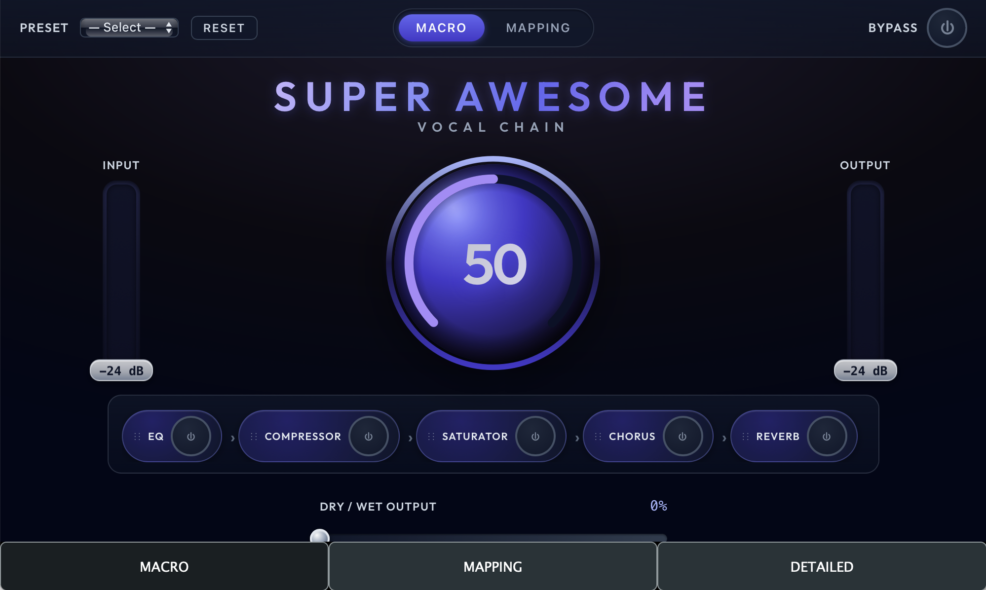 Main interface of the One-Knob Vocal Chain audio plugin
